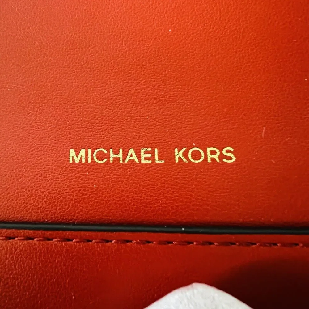 MICHAEL KORS Jet Set Charm Red Terracotta Leather Flap Phone Wallet Wristlet